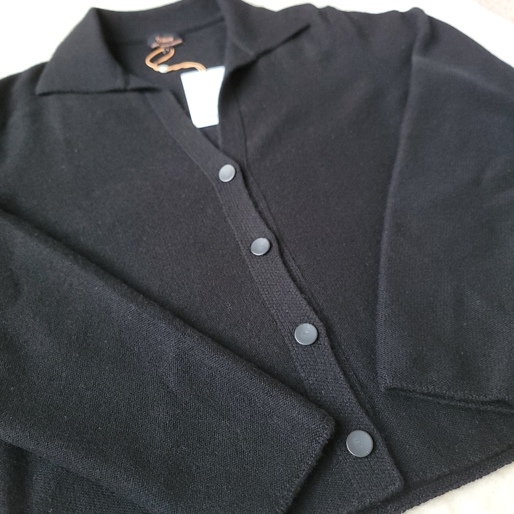 NWT Quince 100% Cashmere Collared Cardigan, Heather Black, L - Picture 3 of 10